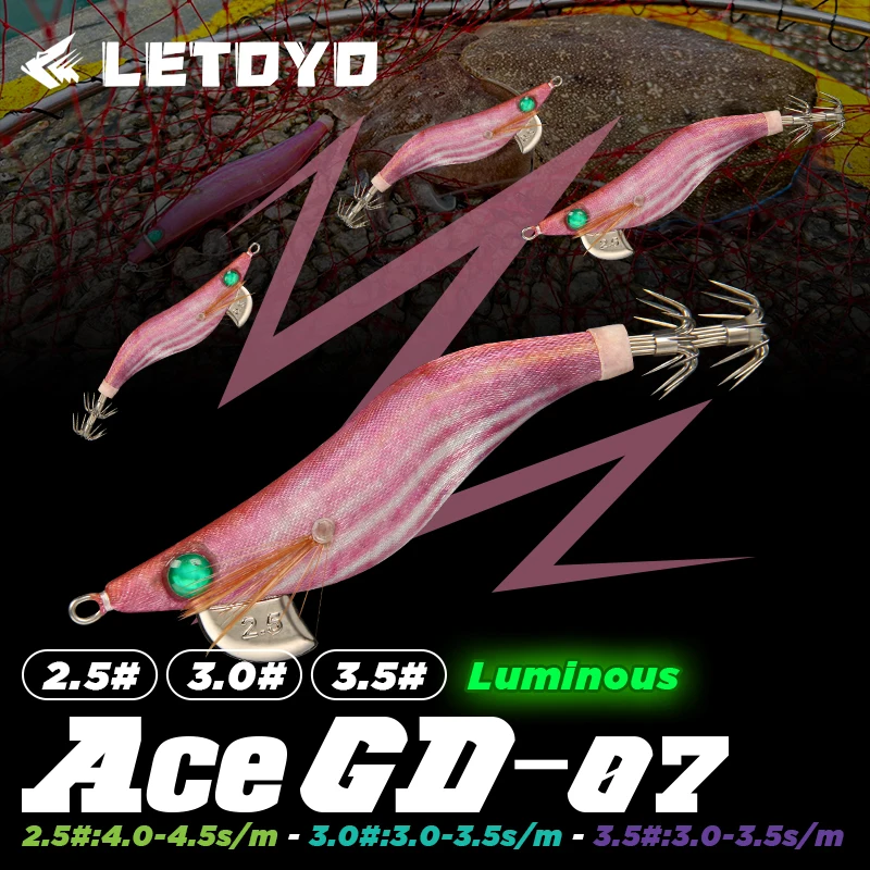 LETOYO 3.5# 3.0# 2.5# Cebo de calamar que se hunde Cebo de calamar luminoso Cebo de pesca artificial EGING Para Señuelo de pulpo Webfoot  Pesca de Sepia Oficinalis EGI  Señuelo de pesca en el mar