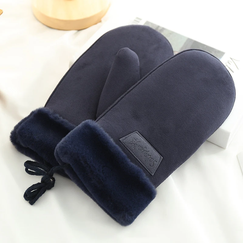 ผู้หญิงฤดูหนาวอุ่นหนาขนแกะ Suede Halter ถุงมือน่ารักน่ารัก Sweety เย็นป้องกัน Mittens