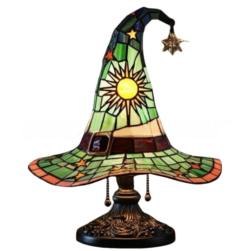 Luminária de Chapéu de Bruxa em Vidro Colorido com Luzes LED, Acório de Moda para a Temporada de Inverno