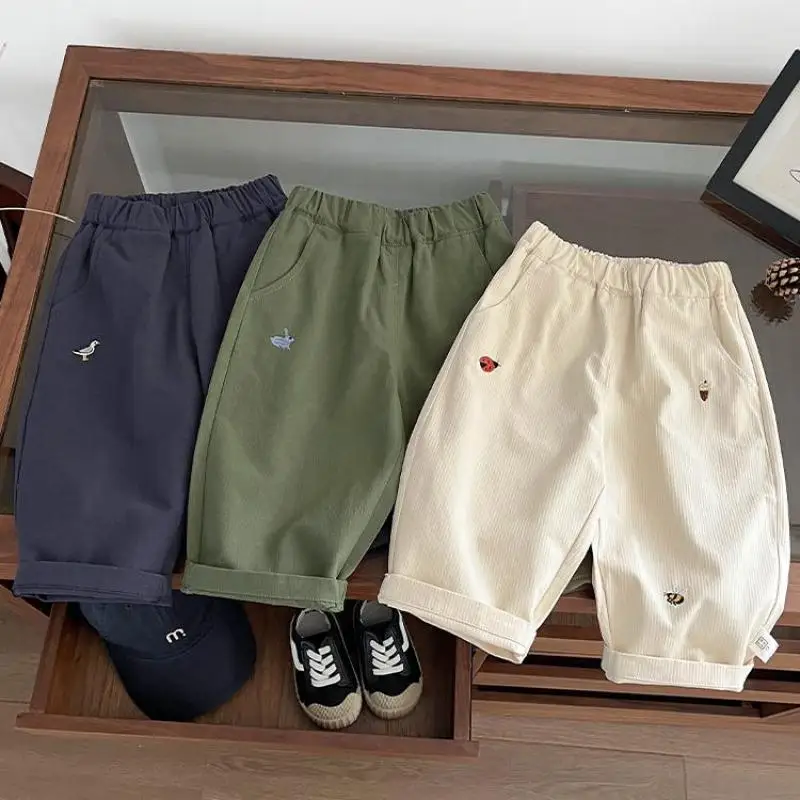 Pantalones informales con bordado de dibujos animados para bebé, pantalón holgado de algodón para niño pequeño, para niña pantalones bombachos, ropa para niño 2024