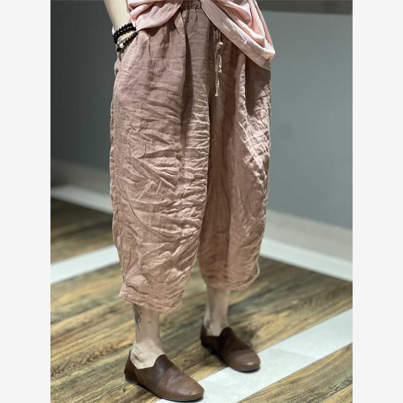 High Waist Cotton Linen Seven-Foot Pants Women Summer Large Size Loose Casual Versatile Thin Medium Length Harlan Pants