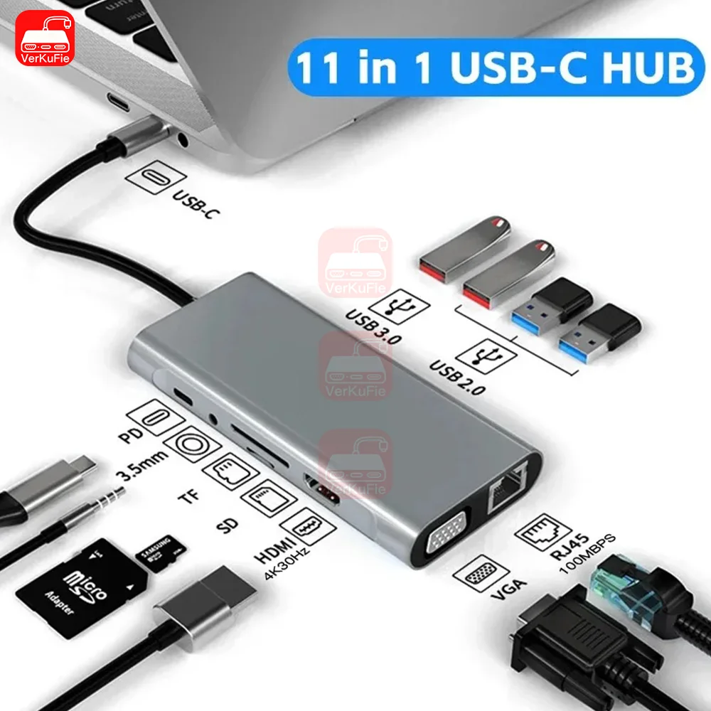 USB C HUB 4K 30Hz Typ C zu HDMI-kompatibel USB 3.0 Adapter 11 in 1 Typ C HUB Dock PD 87W USB C Splitter für MacBook Pro Air