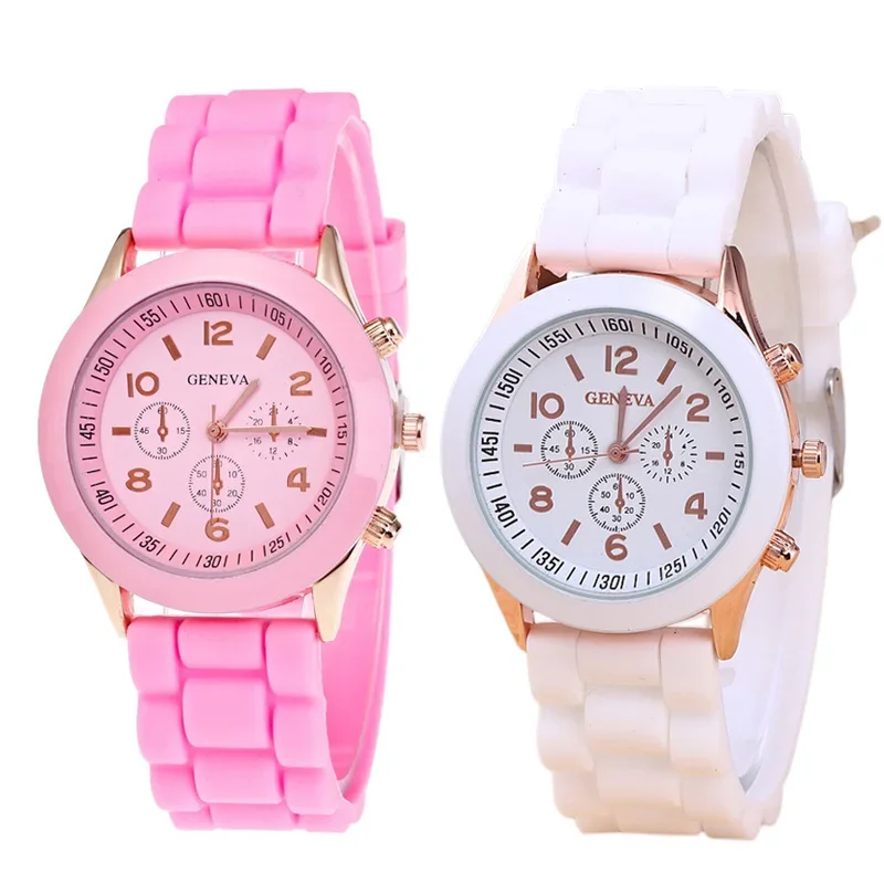 Reloj de pulsera de cuarzo de silicona para estudiantes masculinos y femeninos de marca famosa Geneva, reloj femenino al por mayor