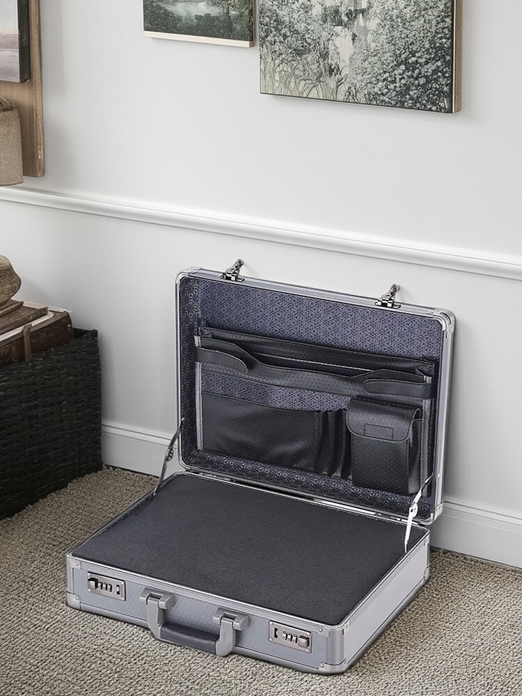 Aluminum Frame Lockable Laptop Case - Portable Security Document Briefcase Strongbox With Password Lock for Computer Files