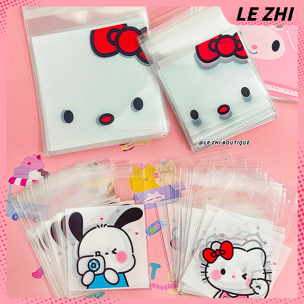 Kawaii 100PCS Hallo Kitty Mymelody Nette OPP Klare Verpackung Taschen Süßigkeiten Tasche Selbst-haftung Cartoon Druck DIY Geschenk gebäck Tasche