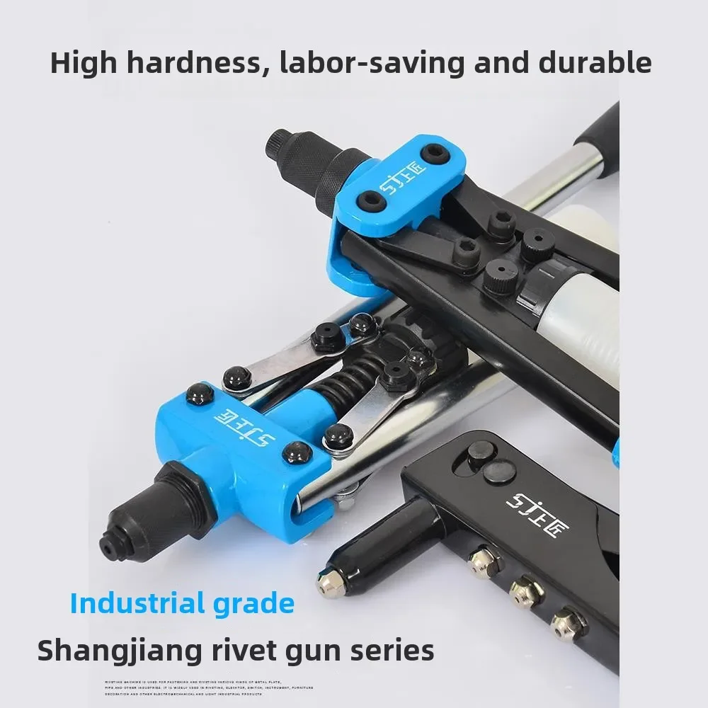 Pistola rebitadora manual resistente com alças duplas para rebitagem e puxamento sem esforço