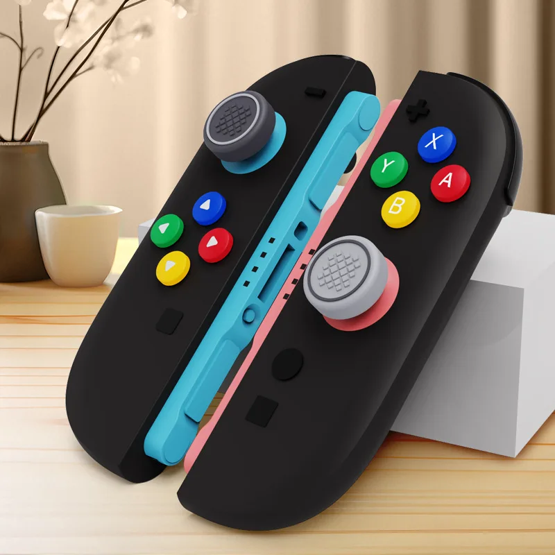 Para Nintendo Switch, tapas de empuñaduras de 2 botones, tapa de Joystick + juego de pegatinas de botón, botón de material de silicona para accesorios switch2