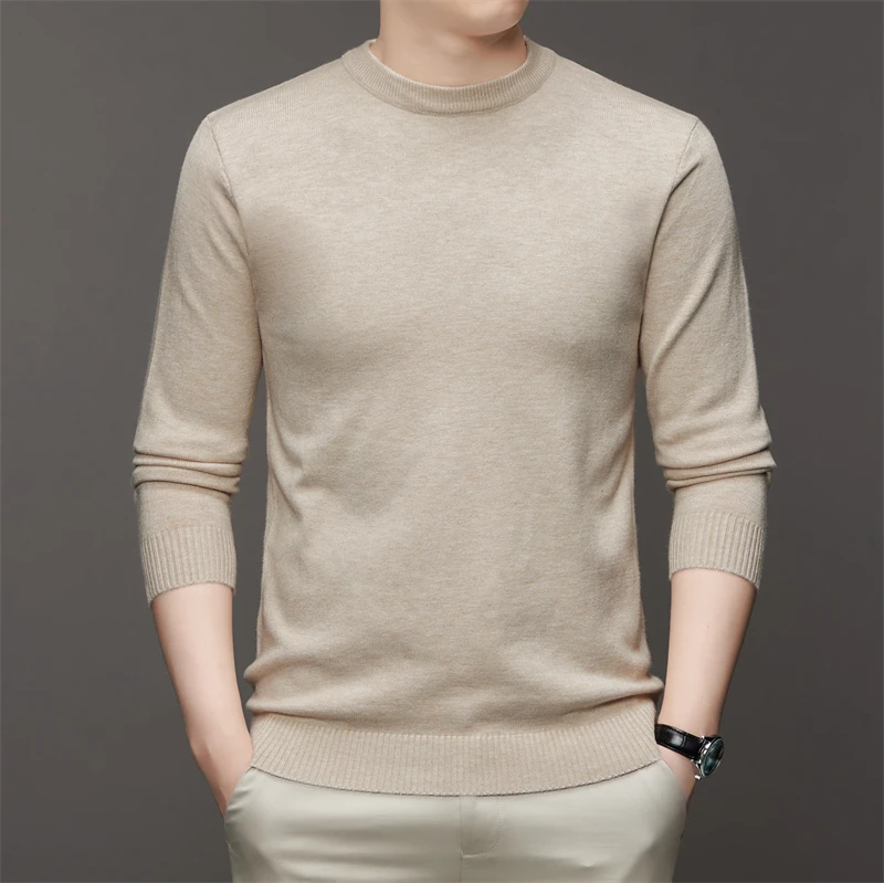 7-kleuren herensweater met ronde hals en lange mouwen, effen kleur, zachte, warme en comfortabele top met basis