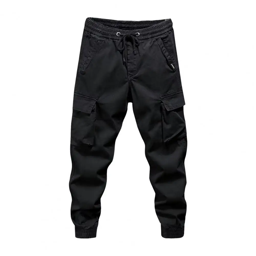 Pantalones con cintura elástica, pantalones Cargo para hombre con cordón, cintura elástica, múltiples bolsillos, diseño de banda en el tobillo para uso diario en la cadera