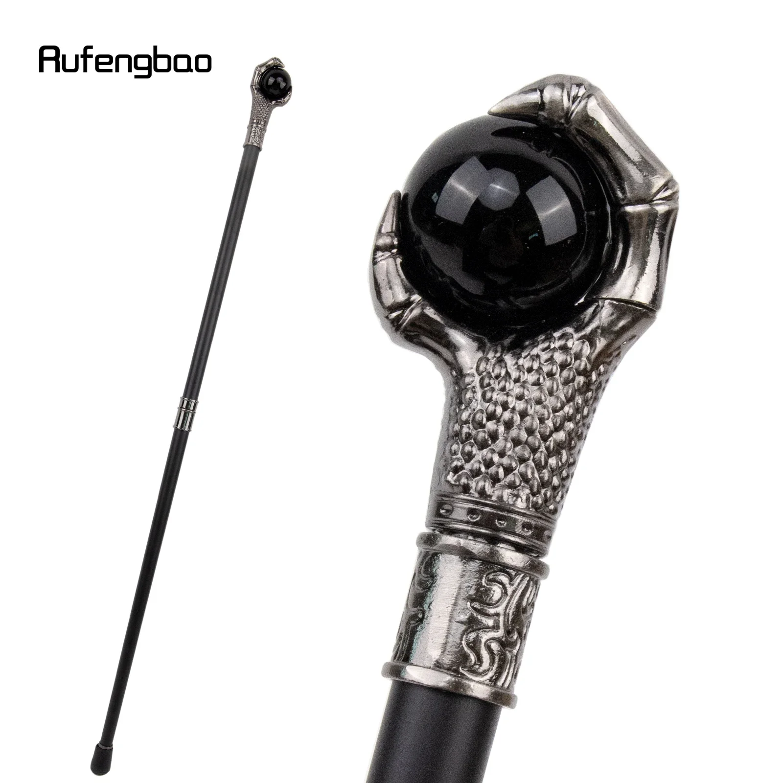 Agarre de garra de dragón, negra oscura bola de cristal, bastón plateado para caminar, bastón decorativo de moda, perilla de bastón de Cosplay, Crosier 93cm