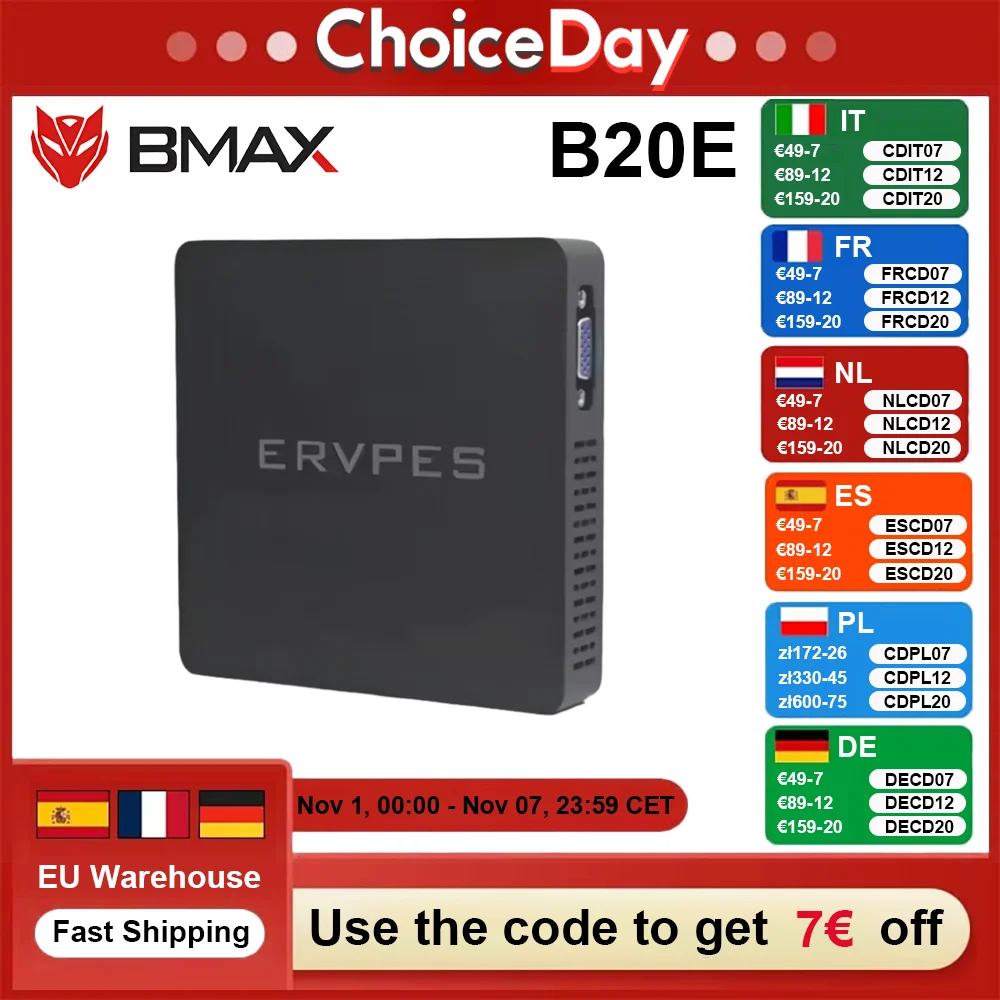 ERVPES Mini PC B20E 8GB RAM 128GB SSD ROM J3710 Windows 11 BT5.2 Mikrokomputer stacjonarny Apollo Lake Dwuzakresowe HDMI Wi-Fi