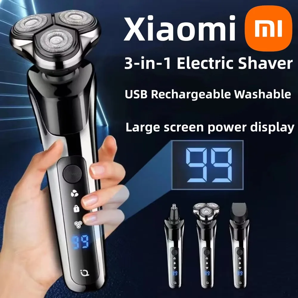 Xiaomi-Afeitadora eléctrica 3 en 1 para hombre, doble cabezal con pantalla Digital 5000, lavable, recargable, sin escobillas, carga rápida