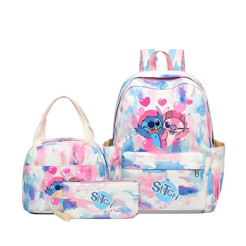 3pcs Stitch grote capaciteit rugzak, cartoon anime schooltas, kinderen meisje reizen woon-werkverkeer knapzak met lunchtas en etui