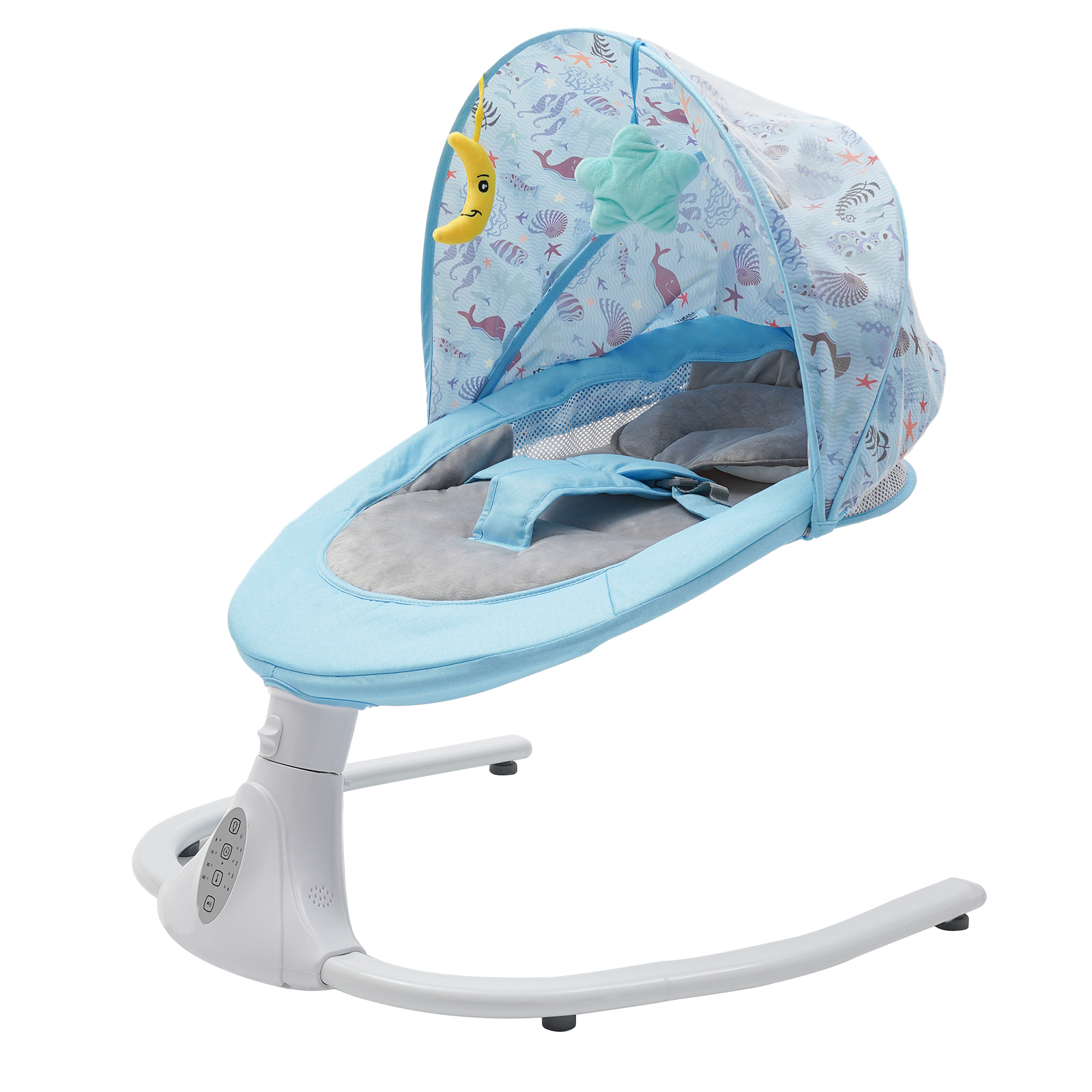 Balanço elétrico para bebês com controle remoto Rocker para bebês com música Bluetooth 4 velocidades Capacidade de carga máxima ajustável 18 kg