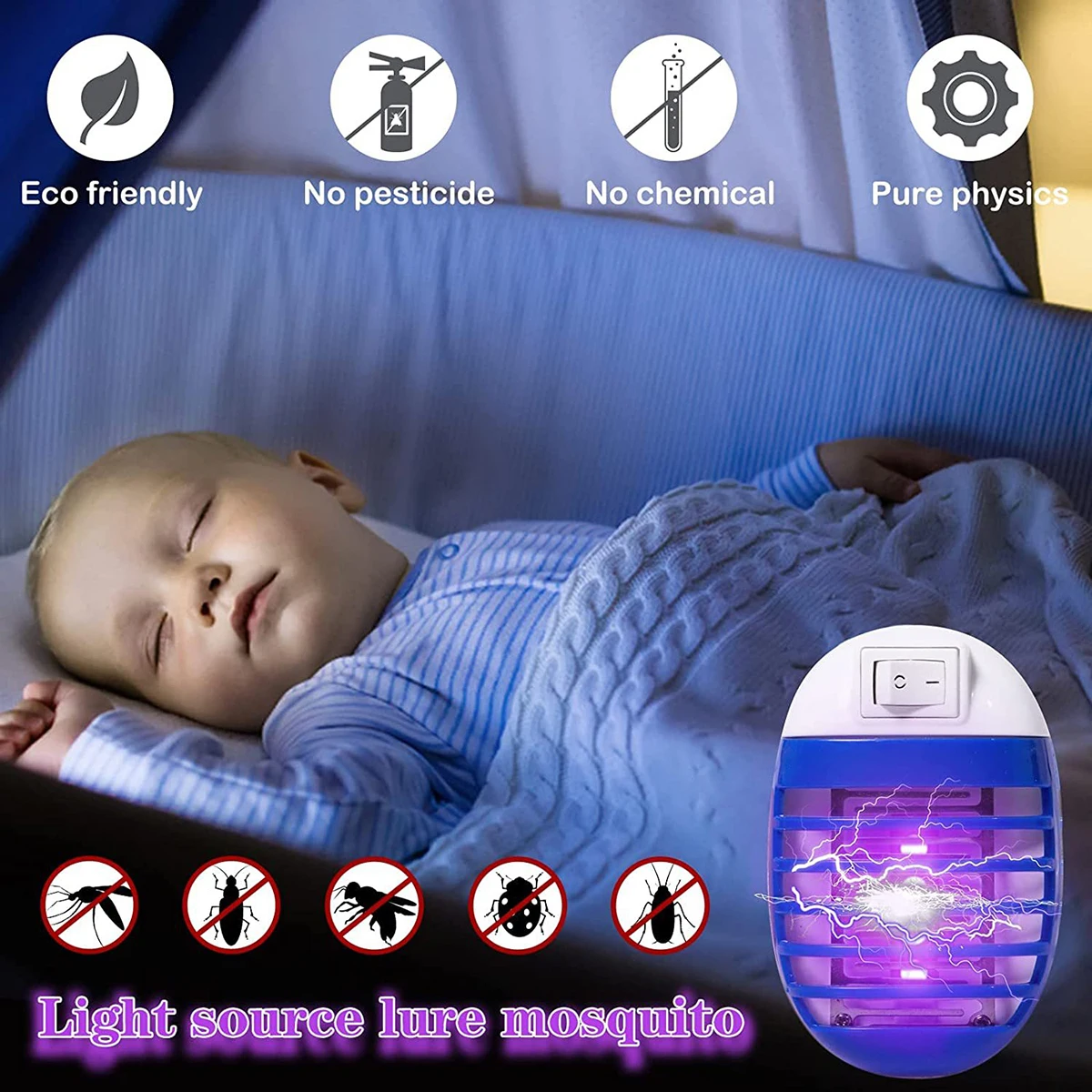 2/4/6Pcs LED Socket Mosquito Killer Lamp US/EU Plug Electric Mosquito Fly Bug Insect Trap Killer Night Lamp
