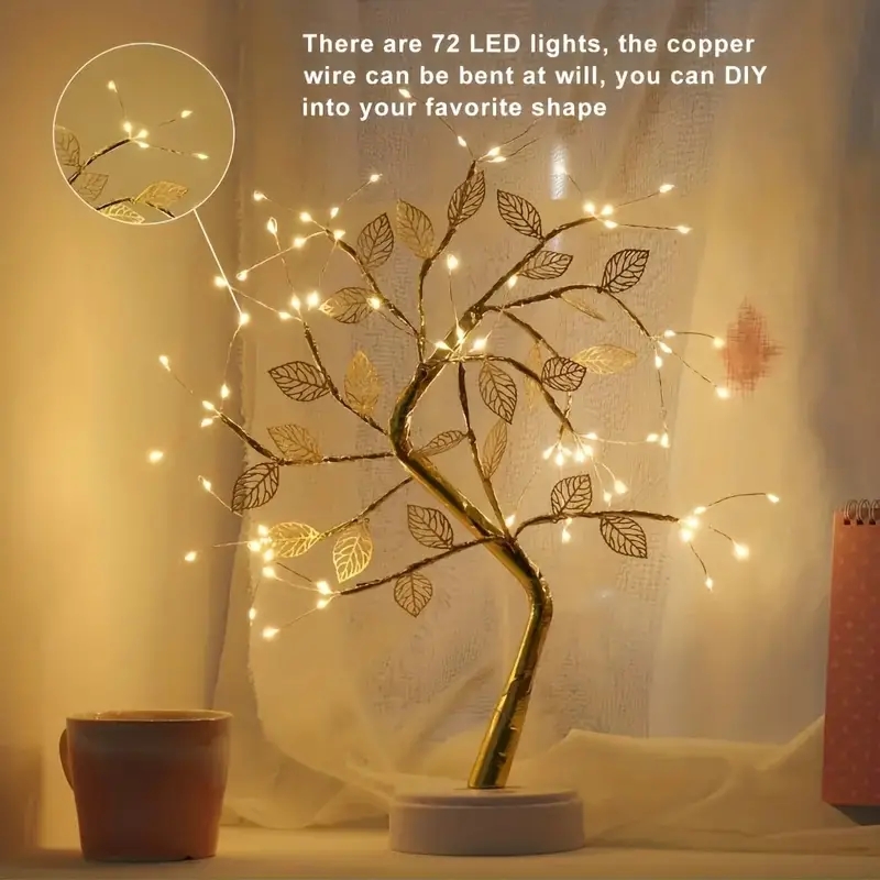 Golden Leaf 72 Led Touch Copper Wire Night Light Tree Light Battery Box USB Light String For Home Decoration
