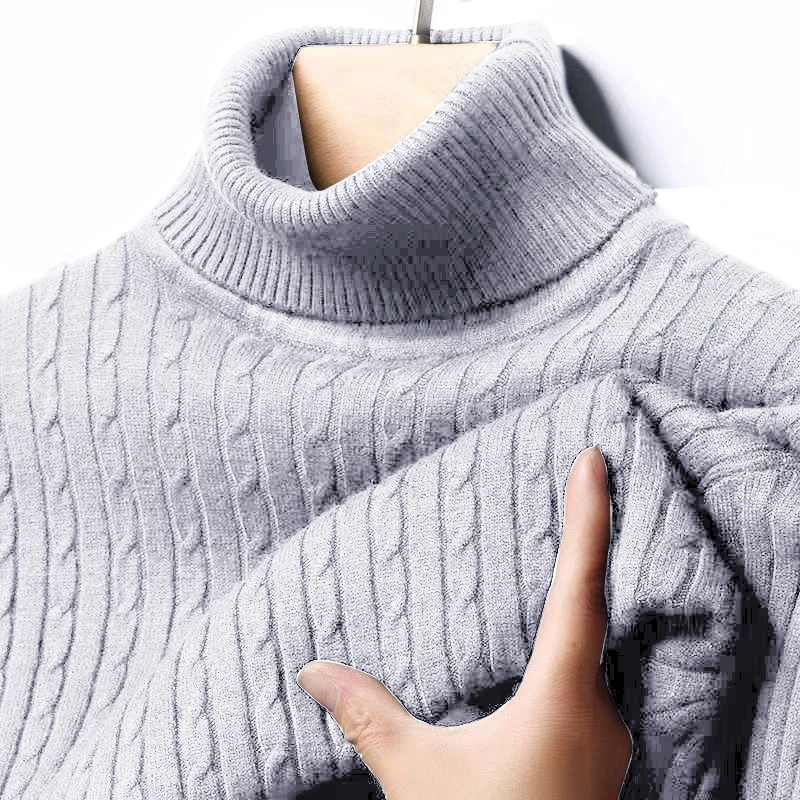 Herbst Herren gerippter Rollkragenpullover warm taillierter Strickpullover Sweatesr Jacquard gestreift lässig lange Ärmel Basic Top