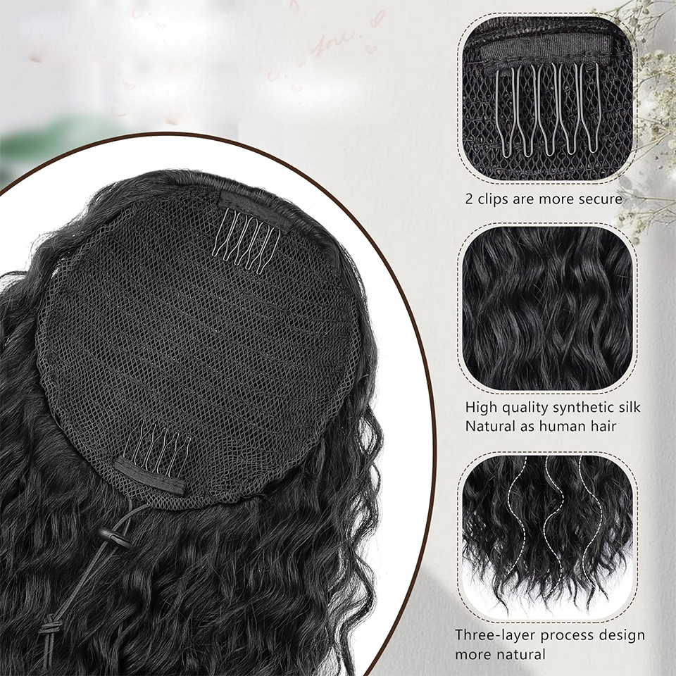 Sylhair 巾着ポニーテールエクステンション 黒人女性用 24 インチ 合成ロングカーリーポニーテール 日常使用用 ふわふわヘアピース