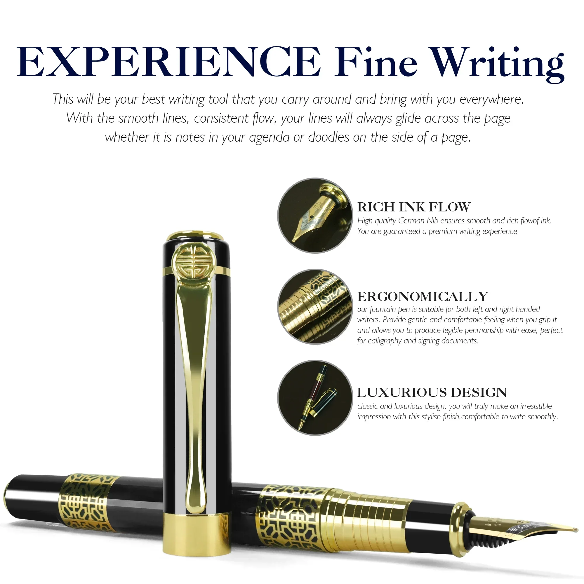 Caneta tinteiro de metal retrô f nib design clássico com conversor de alta qualidade para escrita de negócios material escolar de escritório papelaria