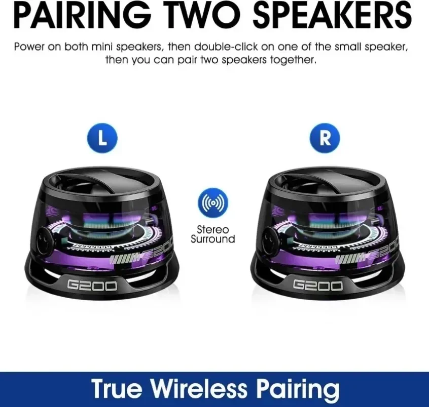 Mini altavoz estéreo de viaje, altavoz Bluetooth magnético para exteriores, inalámbrico, portátil, con luz de Color RGB y soporte para teléfono para IOS