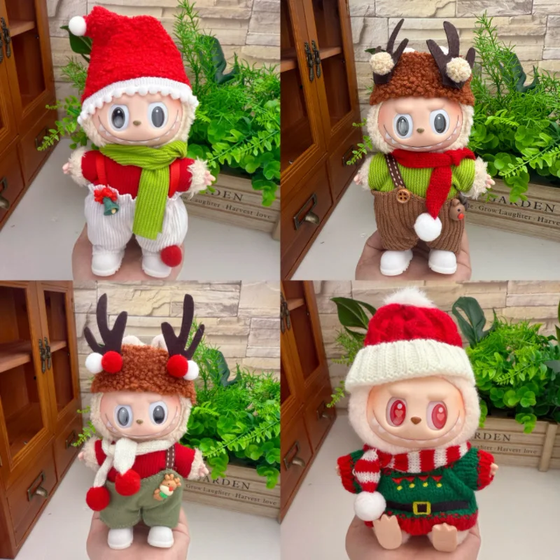 Ropa para Labubu Navidad Labubu conjunto de ropa para muñecas de 1a/2a/3a generación con bufanda sombrero guantes accesorios vacaciones usables