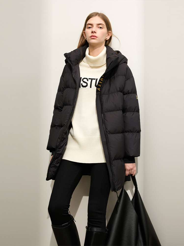 Amii-casaco de algodão acolchoado com carta impressa para as mulheres, casaco quente com lapela e capuz, roupa ao ar livre, inverno, novo, 2023, 12344191