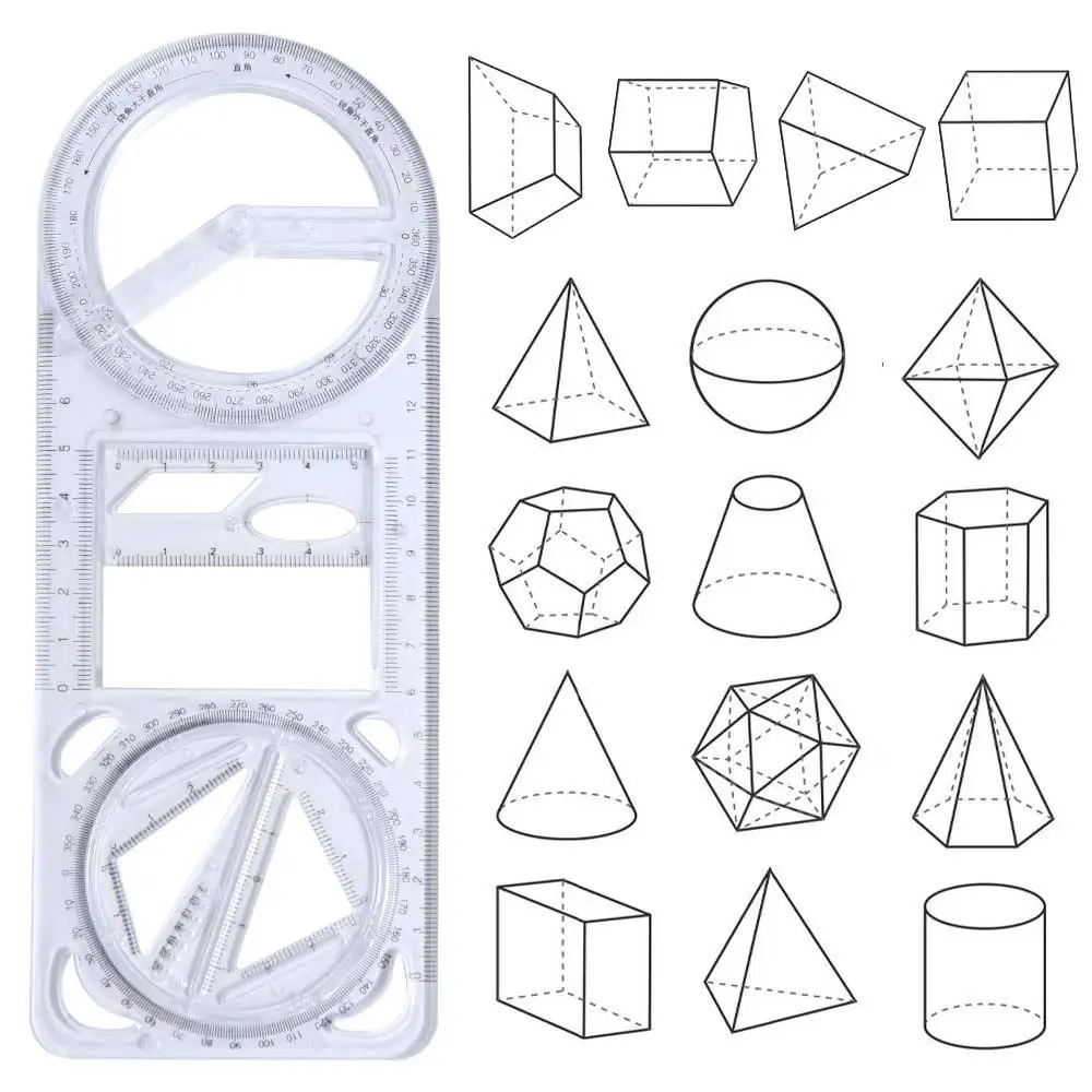 Activity Angle Drawing Ruler Multifunctional 360 ° Movable Geometry Ruler Ruler Straight Plastic Drawing Template Primary School