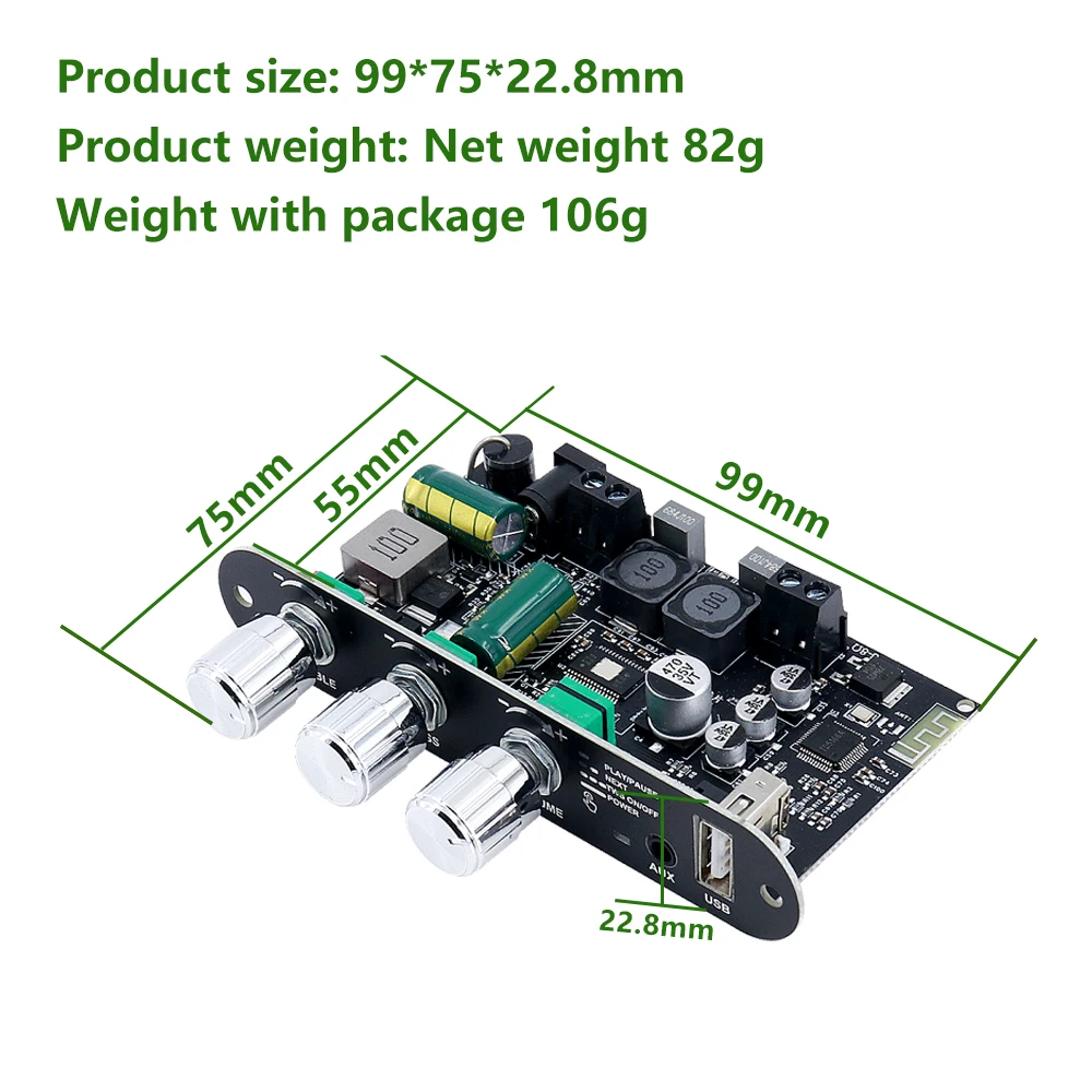 Carte amplificateur Bluetooth Mono ZK-1001U 100W avec Circuit Boost TPA3116D2 AUX USB Inpu prise en charge TWS DC 9–24V