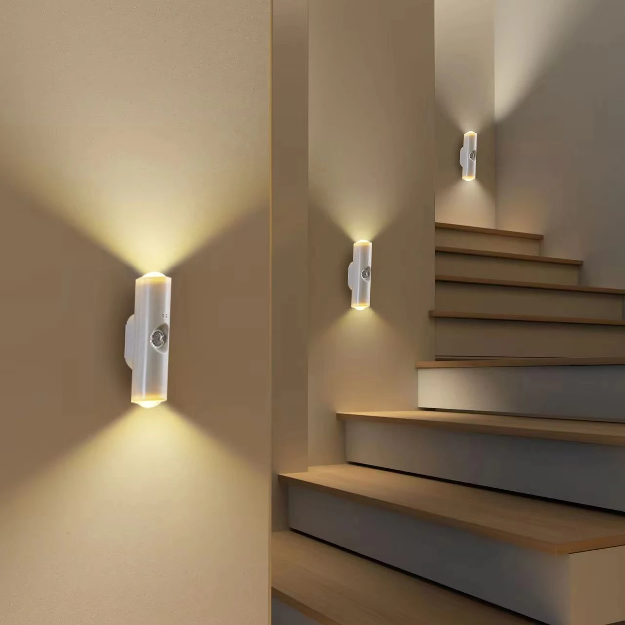 Double-head Cabinet Lamp Under Kitchen Spotlight with Motion Sensor Tri Color White or RGB Optional Rechargeable Sunset Light