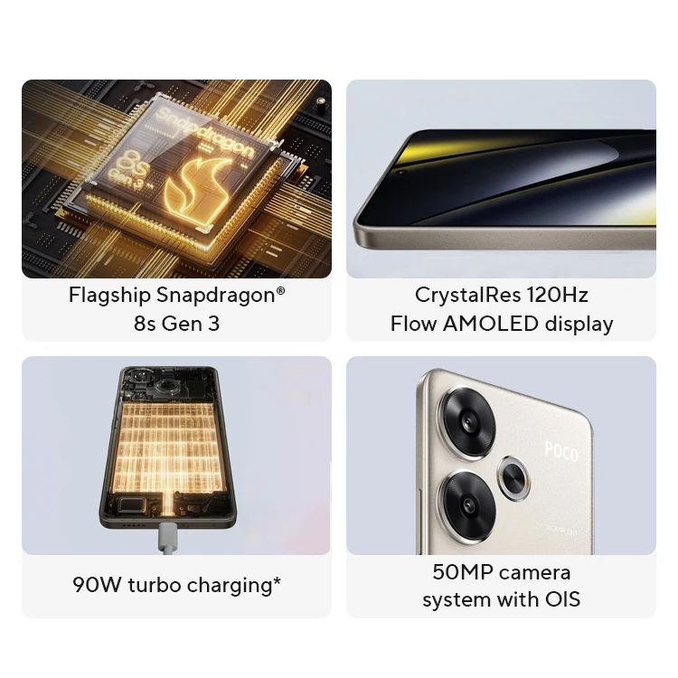 Estreno mundial POCO F6 Smartphone Versión global Snapdragon ® 8s Gen 3 NFC 120Hz Flujo AMOLED 90W Turbo Carga 5000mAh Batería