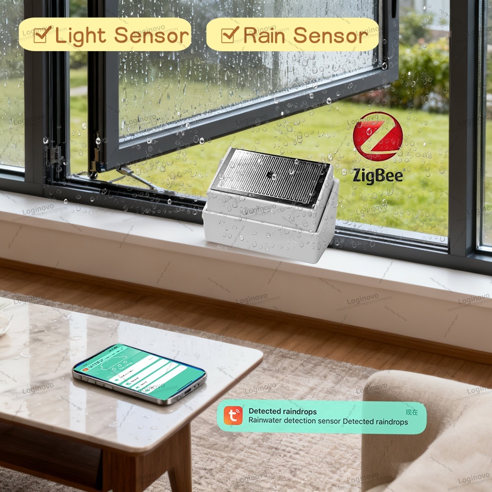 Sensor de chuva zigbee 2 em 1, detector de chuva com detecção de luz de brilho, monitor de aplicativo tuya smart life para casa inteligente automaton