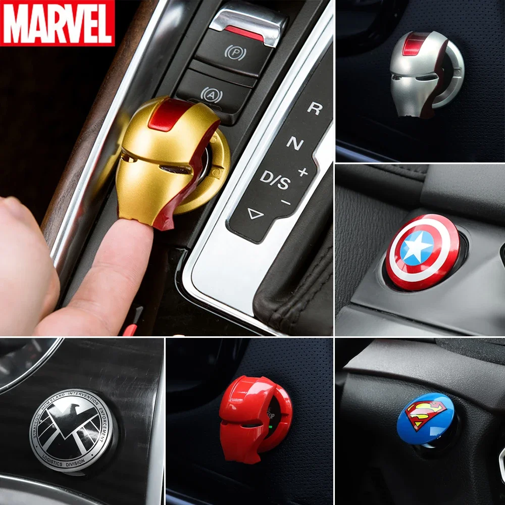 อะนิเมะ Captain America Iron Man รถเครื่องยนต์จุดระเบิดปุ่มสวิทช์ป้องกันสติกเกอร์ Marvel รถ Trim อุปกรณ์เสริมของเล่น