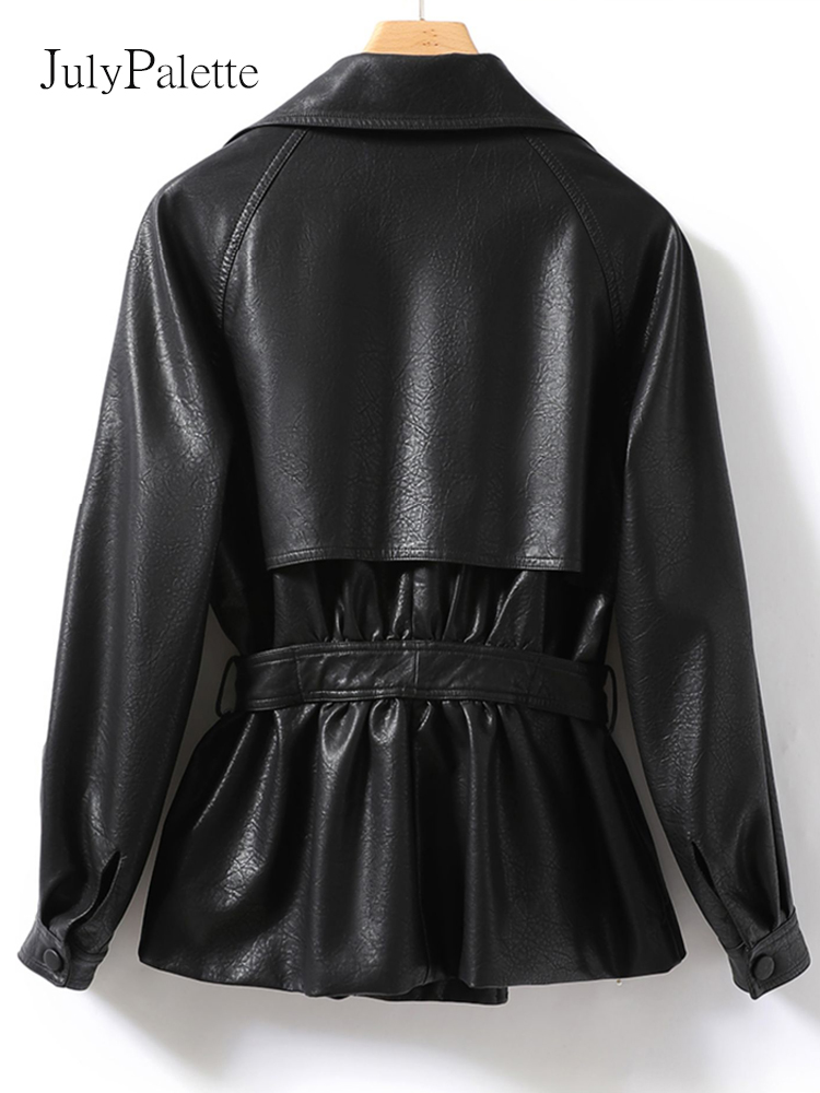 Julypalette-女性用シープスキンレザージャケット、ラペルコート、レースアップ、スリムウエスト、アウター、シックな女性、スプリット、M-2XL