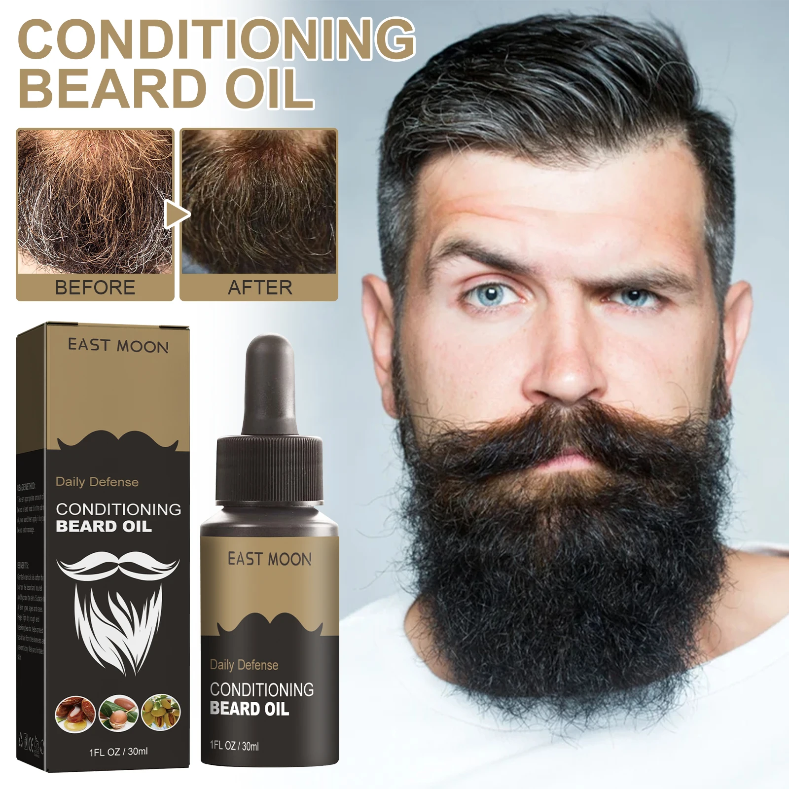 30ml Siero di olio per la crescita della barba per gli uomini Crescita della barba e toelettatura Ammorbidire Rafforzare lo styling Olio per barba Nutrire l'olio per la cura della barba