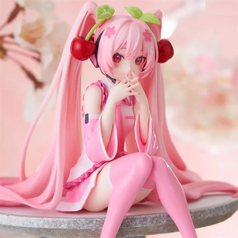 Nieuwe Hatsune Miku Anime Figuur Speelgoed Roze Kers Jurk MIKU Kawaii Cartoon PVC Action Beeldje Model Poppen Verjaardagen Geschenken Kids