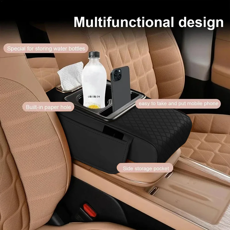 Auto-Mittelkonsolen-Armlehnenkissen mit 2-Getränkehalter, Armlehnen-Erhöhungspolster, Auto-Amrest-Kissenbezug für alle Jahreszeiten