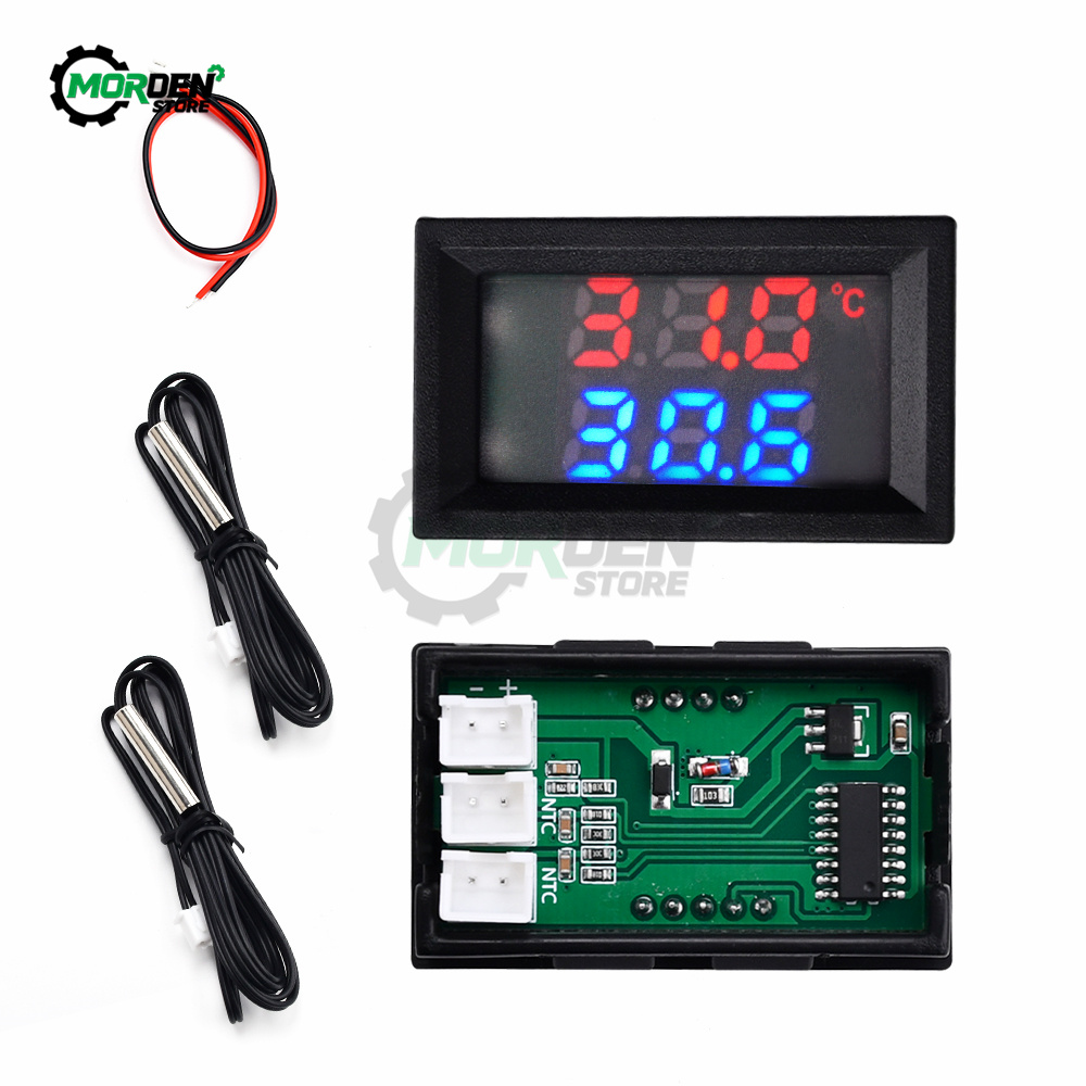 DC4-30V 5V 12V 0,28 pulgadas pantalla LED Dual NTC 10K 3950 voltímetro Sensor de temperatura Digital termómetro con Cable de sonda NTC
