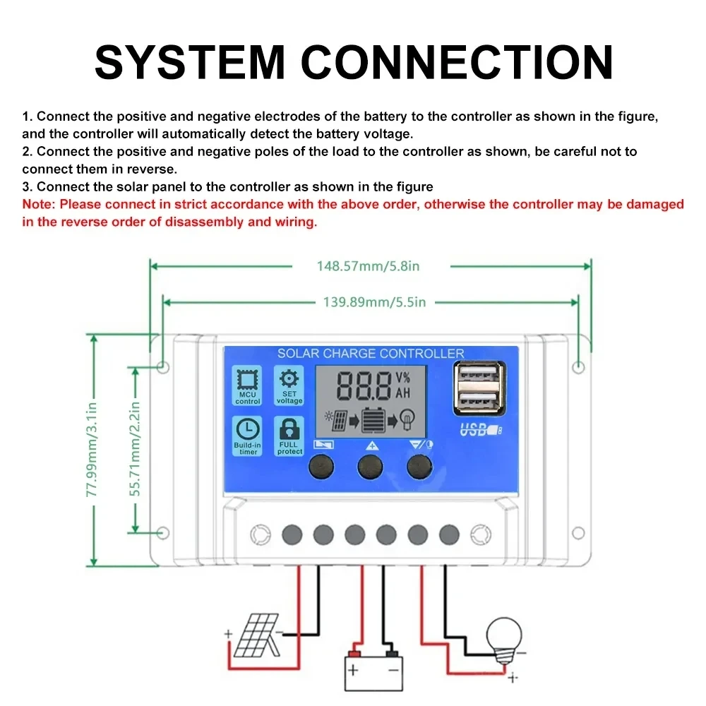 ตัวควบคุมการชาร์จพลังงานแสงอาทิตย์ 12V/24V PWM 10A 30A พร้อมการตั้งค่าตัวจับเวลาจอแสดงผล LCD แบบปรับได้