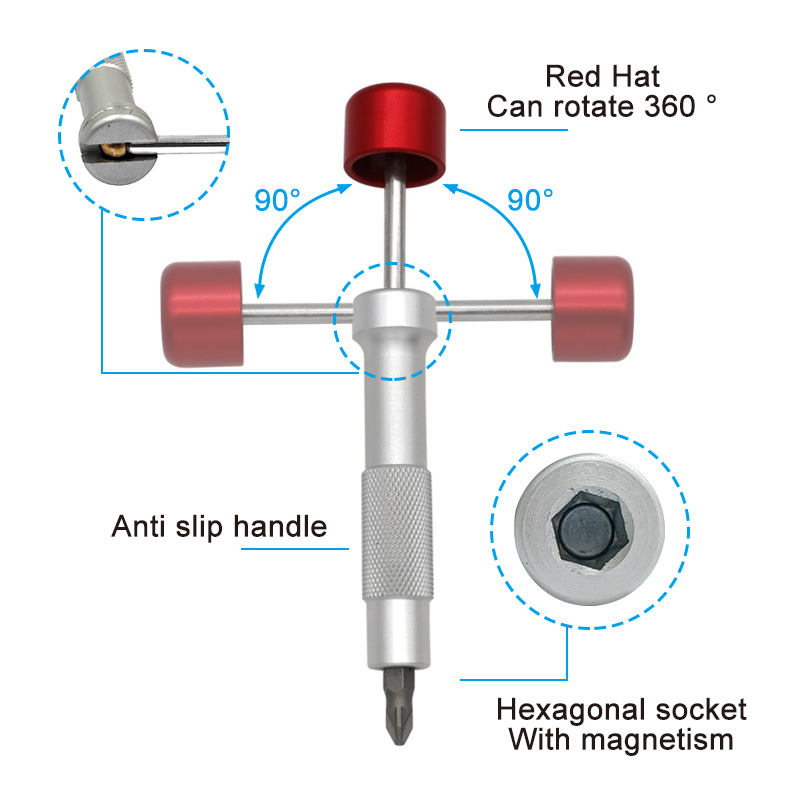 Alça de chave de fenda reforçada com chapéu vermelho de alumínio virou perfuração manual ferramenta de reparo de eletrodomésticos e automotivos