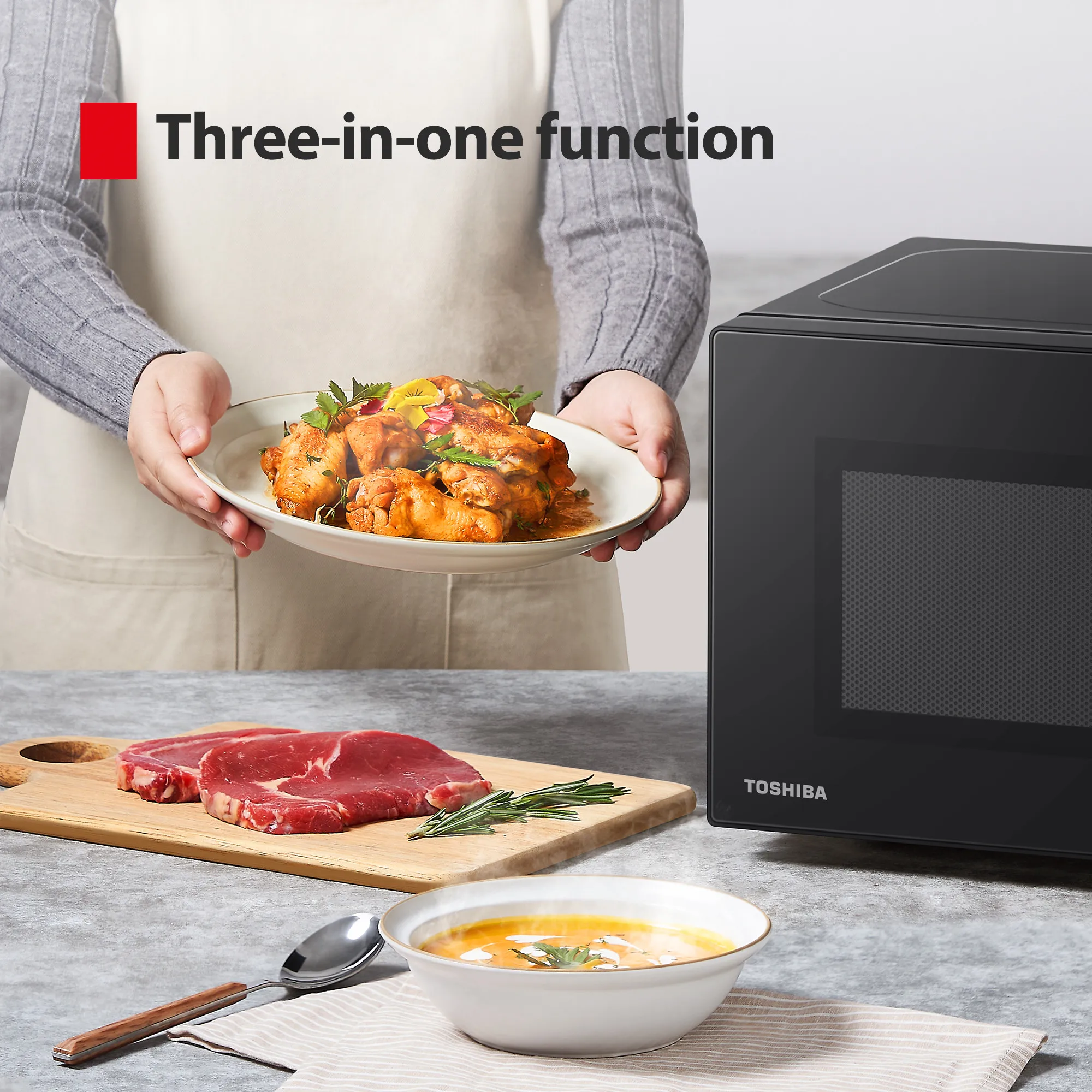 Toshiba Forno a microonde con grill Crispy e funzione combinata, 5 livelli di potenza, potenza grill 1000 W, Nero