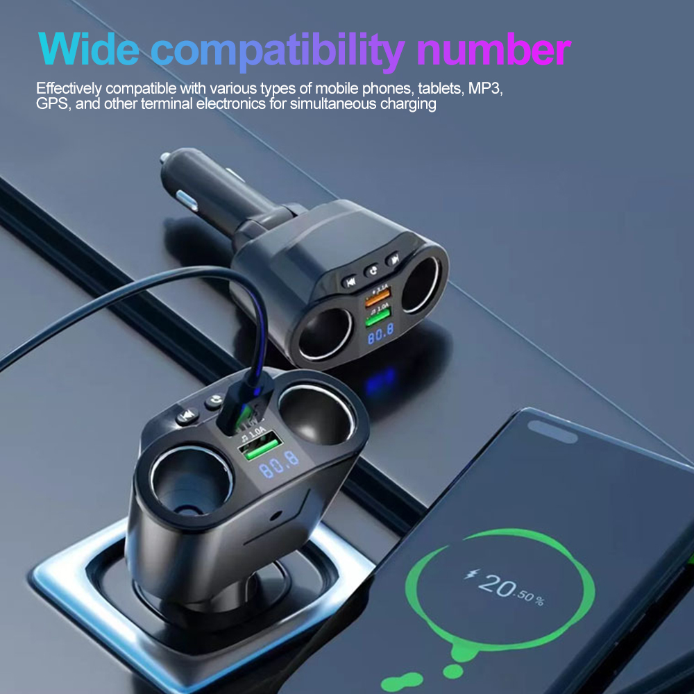 Cargador rápido USB Dual, divisor de encendedor de cigarrillos para coche, transmisores FM automáticos, cargador de coche manos libres con Bluetooth, envío directo