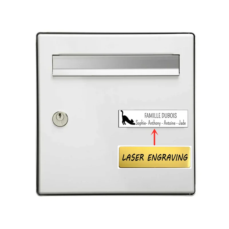 Selbstklebendes Briefkastenschild, Namensschild, personalisierter Text, Standardgröße, 7 x 2 cm, graviertes Briefkastenschild aus Edelstahl, professionelles Etikett