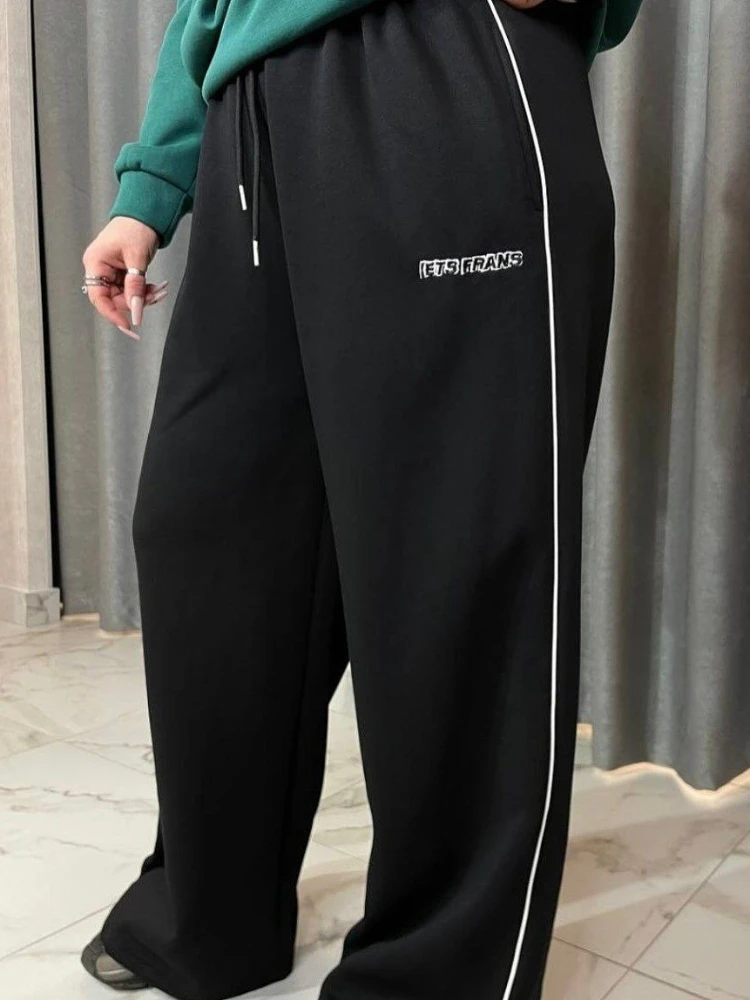Sommer-Sporthose mit weitem Bein 2025, lockere Passform, Freizeithose mit geradem Bein, bequeme Streifen