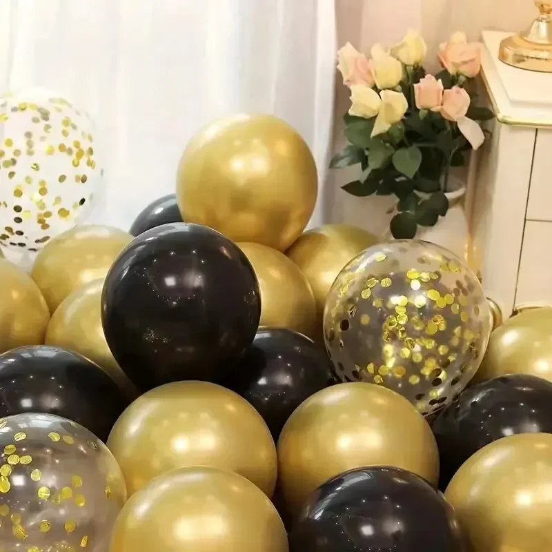 Palloncini con paillettes metallizzate nere da 16 pezzi per la decorazione di palloncini per feste di laurea di nozze di compleanno