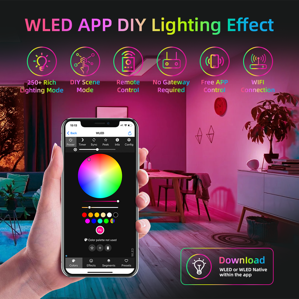 DOMRAEM ESP32 WLED Digital LED strip controller with Mic, USB-C. Supports WS2811/2812B/2814/2805etc. Works with HA/MQTT/Alexa