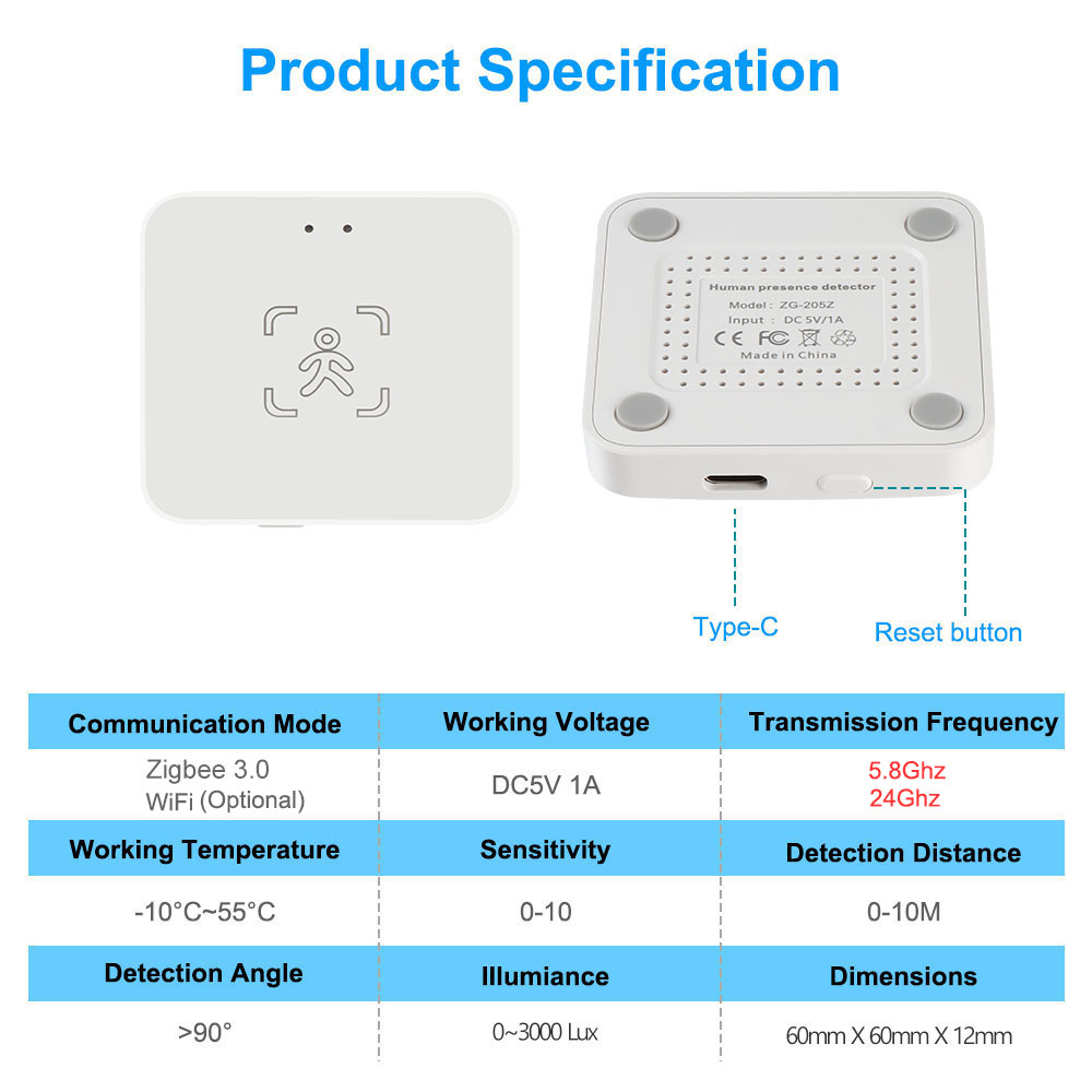 Sensor inteligente de presença humana wi-fi/zigbee, detecção de iluminação/distância, automação residencial tuya smart life, para z2m alexa, google
