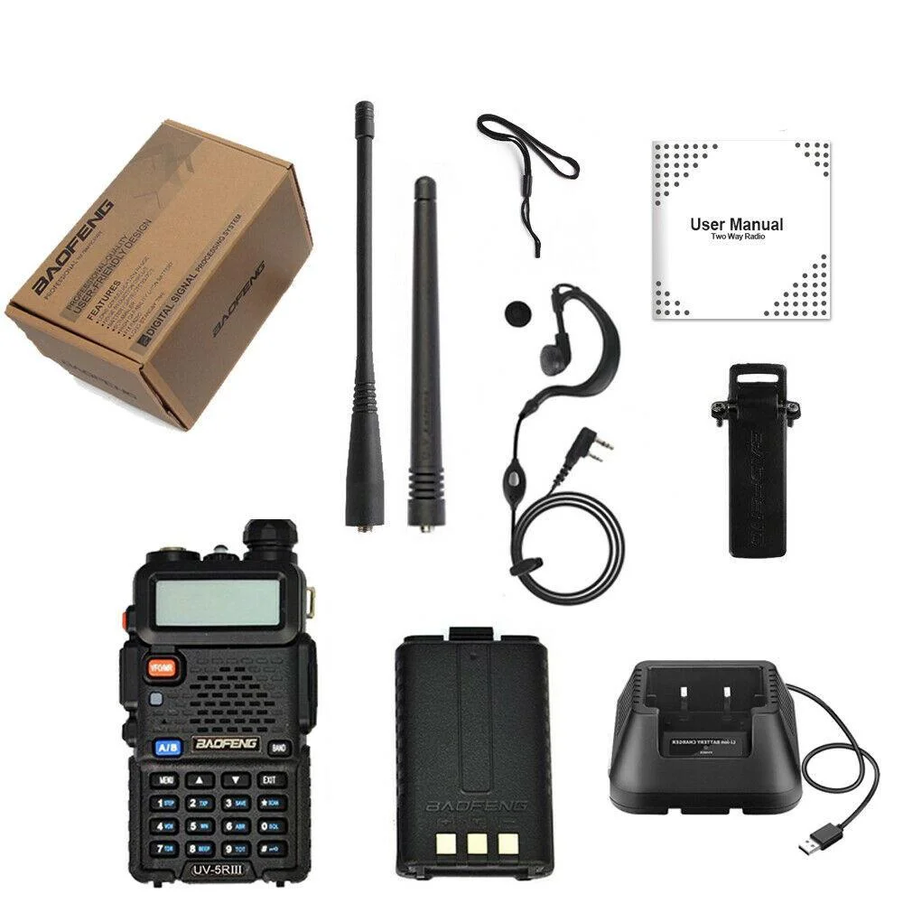 BAOFENG UV-5R III 1800mAh Tri-Band VHF/UHF Walkie Talkie portatile CB Stazione radio bidirezionale impermeabile Ricetrasmettitore HF Due antenne