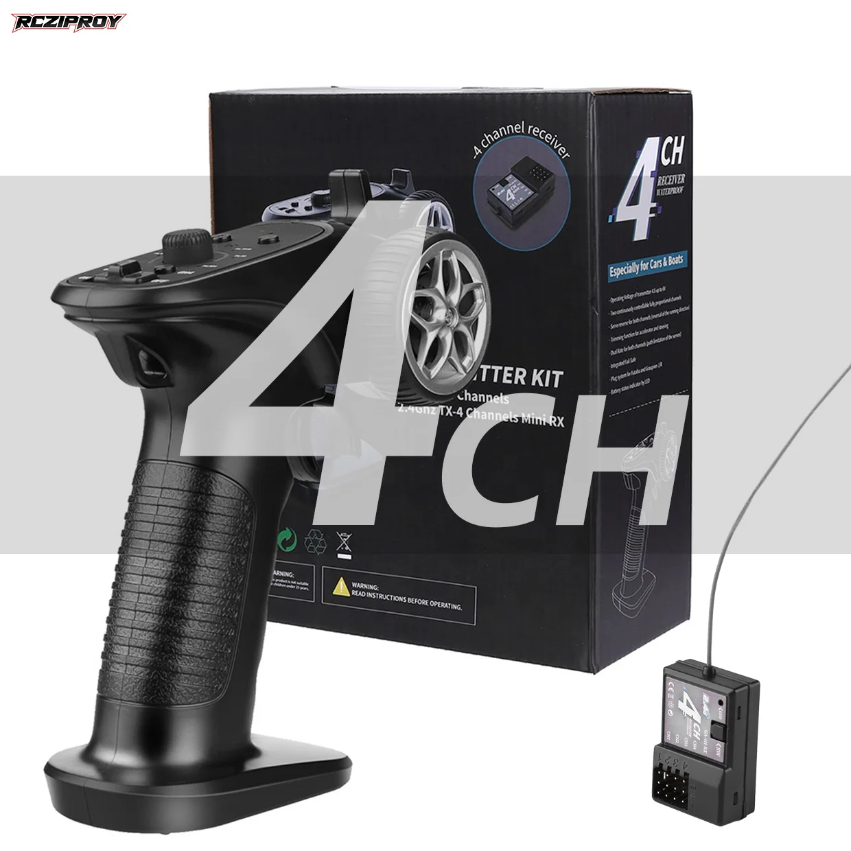 RCZIPROY 2.4GHz TX-4 4CH Radiosysteem Zender Controller Afstandsbediening met ontvanger is geschikt voor RC Auto Scheepstank
