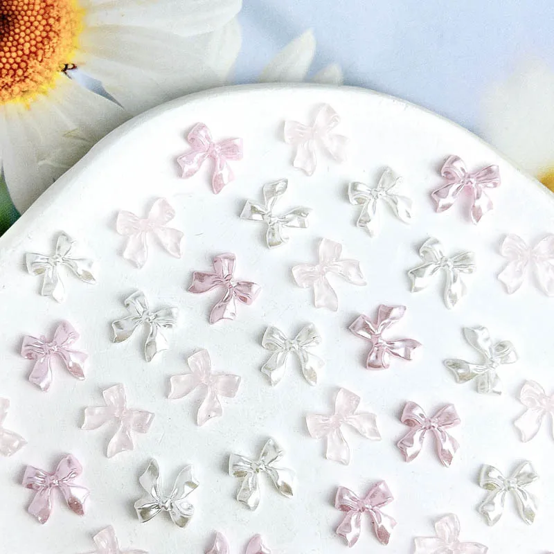 50pcs 3D Aurora CLEAR เรซิ่นโบว์เล็บ Charms น่ารักผีเสื้อ Glitter เล็บอุปกรณ์ตกแต่งเครื่องประดับ DIY