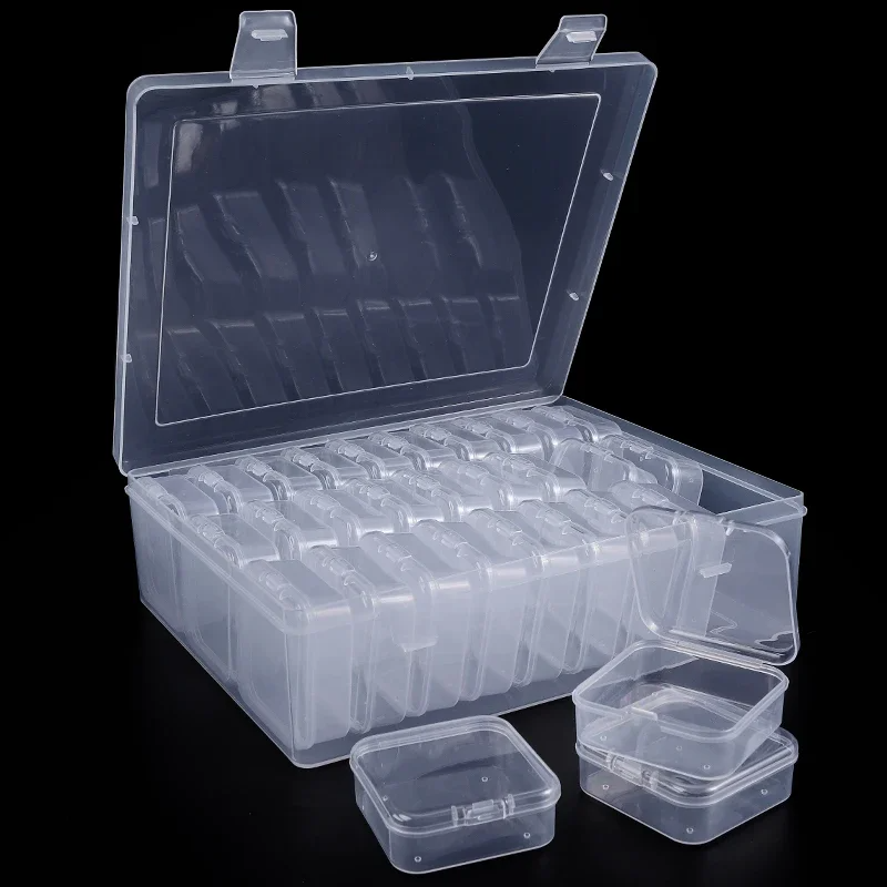 12/24/30 pçs caixa organizadora portátil pequenos recipientes de armazenamento de contas de plástico transparente com tampa articulada para armazenamento pequenas jóias de artesanato